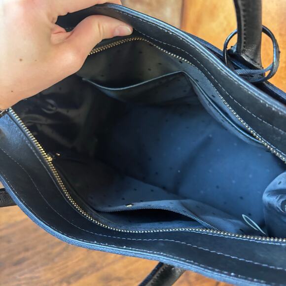 Kate Spade Madison Stripe Saffiano Leather and Canvas Satchel Tote Black White - Picture 7 of 14